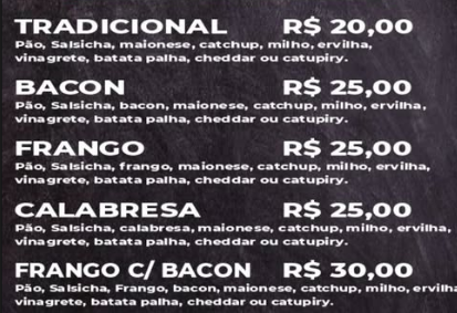 Cardápio de Cachorrão